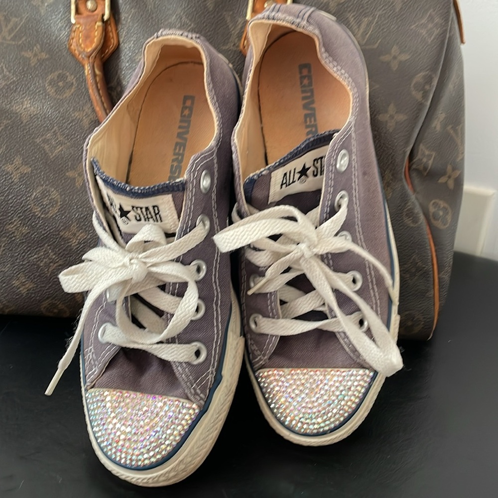 Allstar blue converse with rhinestone toes